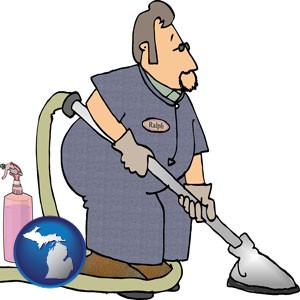 a carpet cleaner using carpet cleaning products - with Michigan icon