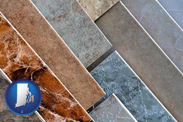 ceramic tile samples - with Rhode Island icon