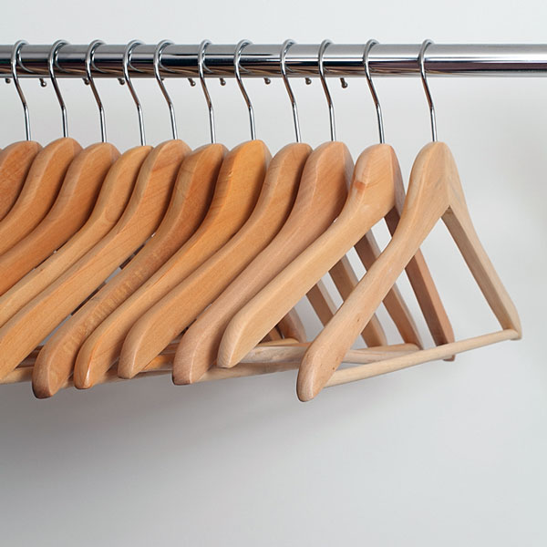 a closet rod and wood clothes hangers (large image)