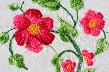 colorful flowers and leaves embroidery