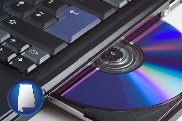 loading software into a laptop computer from a cd - with Alabama icon