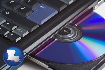 loading software into a laptop computer from a cd - with Louisiana icon