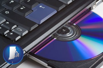 loading software into a laptop computer from a cd - with Rhode Island icon