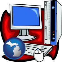 michigan a computer cpu, keyboard, monitor, and mouse