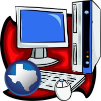 texas a computer cpu, keyboard, monitor, and mouse