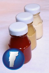 vermont map icon and ketchup, mustard, and mayonnaise condiments