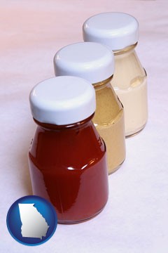 ketchup, mustard, and mayonnaise condiments - with Georgia icon