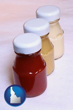 ketchup, mustard, and mayonnaise condiments - with Idaho icon