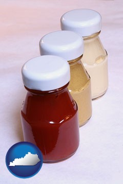 ketchup, mustard, and mayonnaise condiments - with Kentucky icon