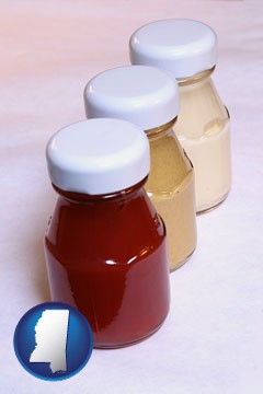 ketchup, mustard, and mayonnaise condiments - with Mississippi icon