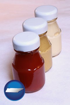 ketchup, mustard, and mayonnaise condiments - with Tennessee icon