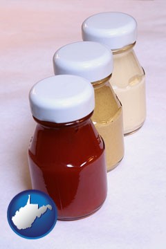 ketchup, mustard, and mayonnaise condiments - with West Virginia icon