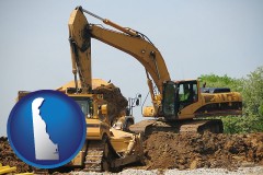 delaware map icon and heavy construction equipment