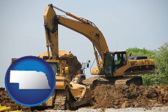 nebraska map icon and heavy construction equipment