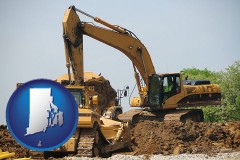 rhode-island map icon and heavy construction equipment