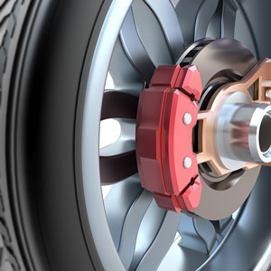 a disc brake, wheel, and tire rendering
