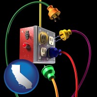 california map icon and electric outlets and plugs