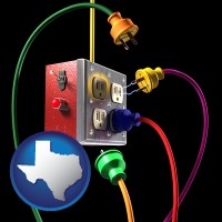 texas map icon and electric outlets and plugs