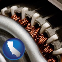 california map icon and electric motor internals