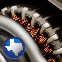 texas map icon and electric motor internals