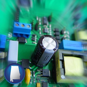 electronic components on a circuit board - with Alabama icon