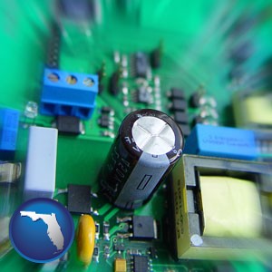electronic components on a circuit board - with Florida icon