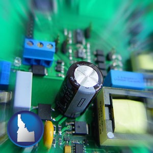 electronic components on a circuit board - with Idaho icon