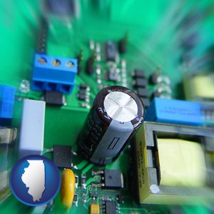 electronic components on a circuit board - with Illinois icon