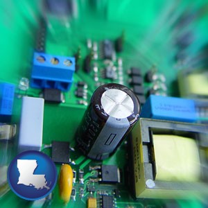 electronic components on a circuit board - with Louisiana icon