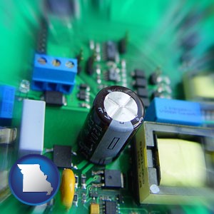 electronic components on a circuit board - with Missouri icon