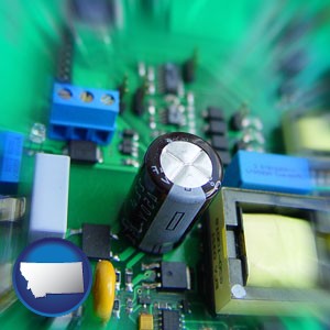 electronic components on a circuit board - with Montana icon