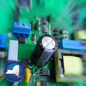 electronic components on a circuit board - with New York icon