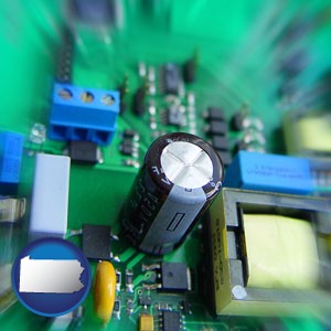 electronic components on a circuit board - with Pennsylvania icon