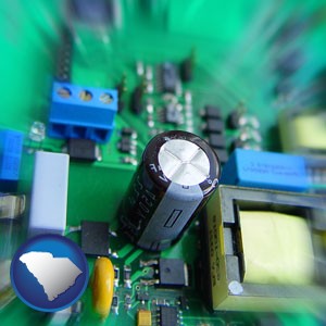 electronic components on a circuit board - with South Carolina icon