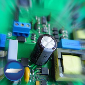 electronic components on a circuit board - with Tennessee icon