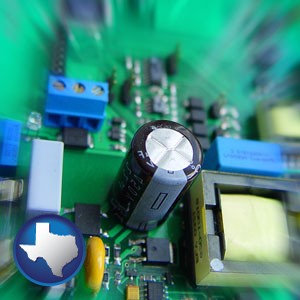 electronic components on a circuit board - with Texas icon