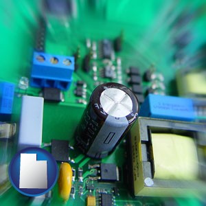electronic components on a circuit board - with Utah icon