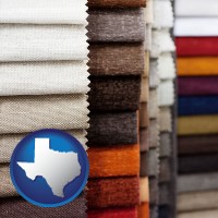 texas map icon and upholstery fabric samples