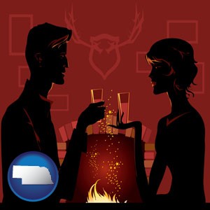 a romantic fireplace setting - with Nebraska icon