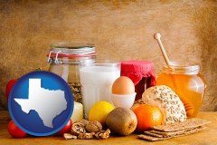 texas map icon and healthy foods