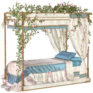 a traditional four-poster bed with canopy roses