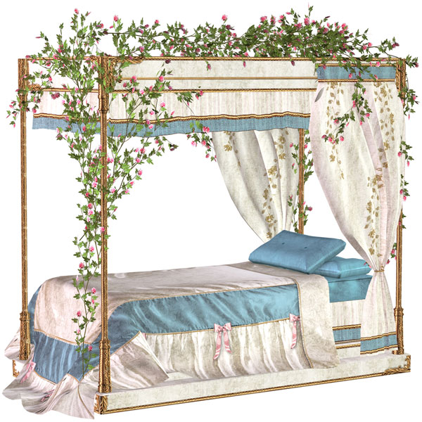 a traditional four-poster bed with canopy roses (large image)