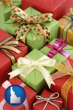 wrapped holiday gifts - with Idaho icon