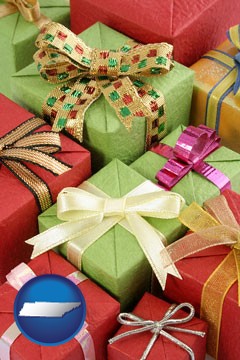 wrapped holiday gifts - with Tennessee icon