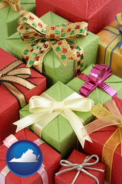 wrapped holiday gifts - with Virginia icon