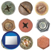 colorado map icon and screws heads and bolt heads