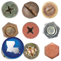 louisiana map icon and screws heads and bolt heads