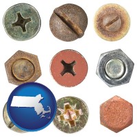 massachusetts map icon and screws heads and bolt heads