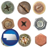 nebraska map icon and screws heads and bolt heads