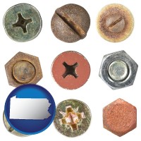 pennsylvania map icon and screws heads and bolt heads